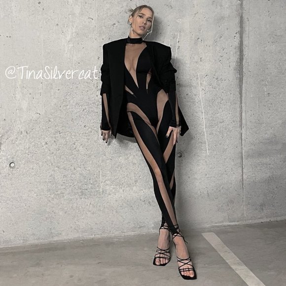 Mugler X H&M Mesh-paneled Stirrup Leggings Black NWT - Picture 7 of 16